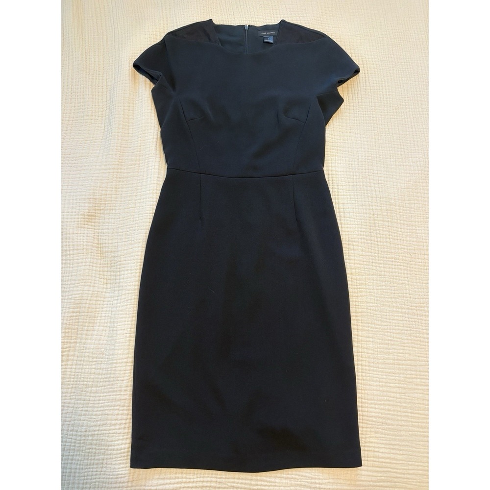 Club Monaco Black Sheath Dress Cap Sleeve Mesh Shoulder Size 4 career Business